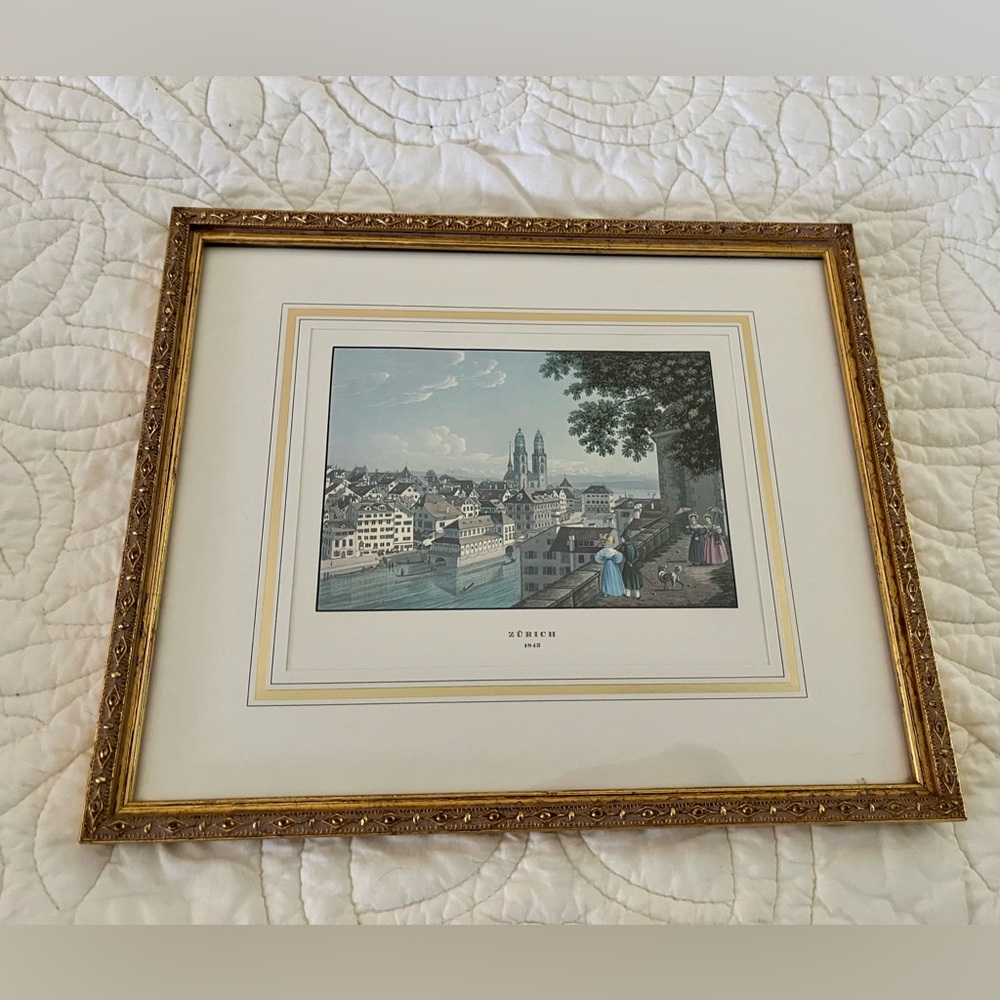 Vintage Gold Framed Zurich Switzerland Print Framed by Pierce-Archer LTD